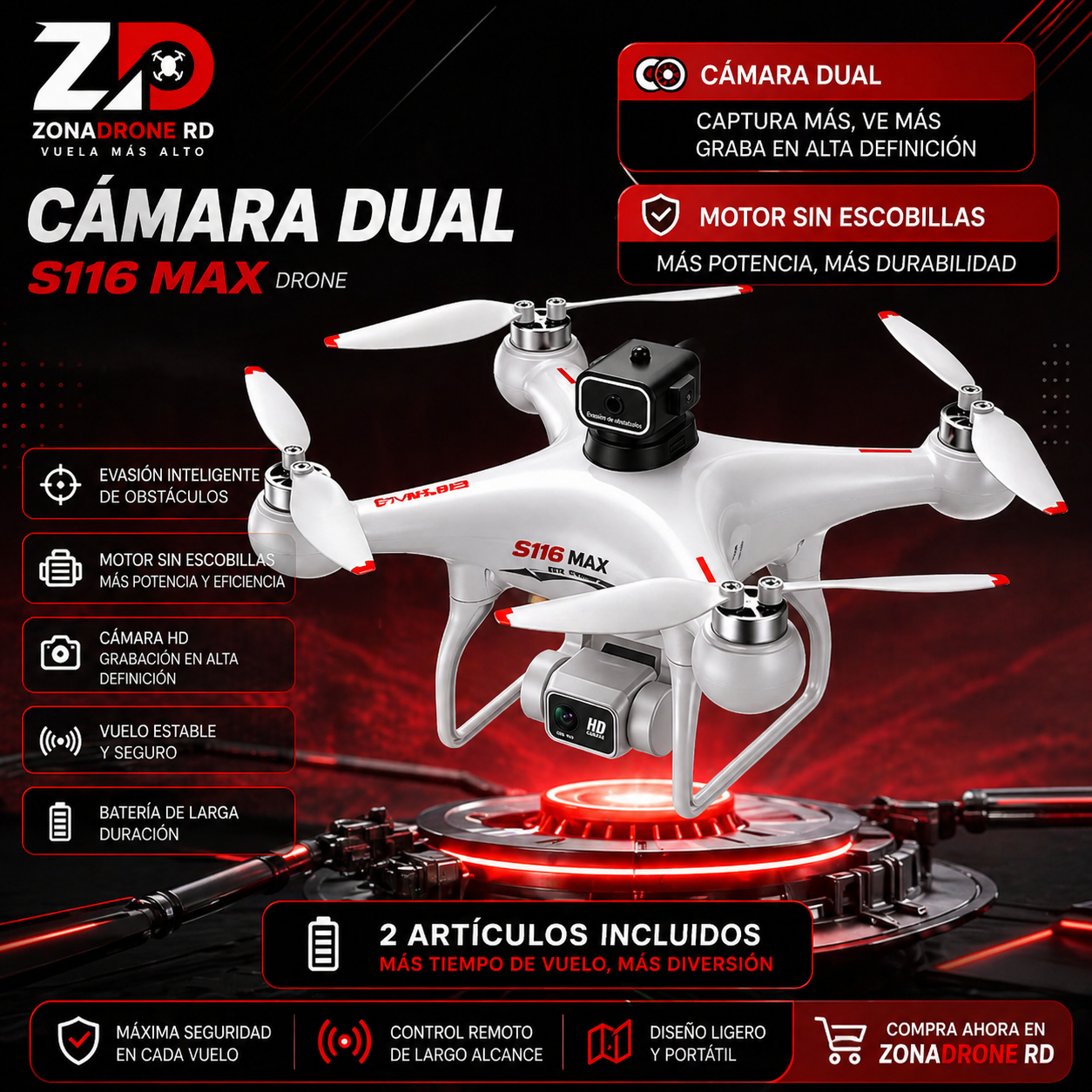 🚁 Drone S116 MAX Doble Cámara 4K – Control total desde tu celular 📲